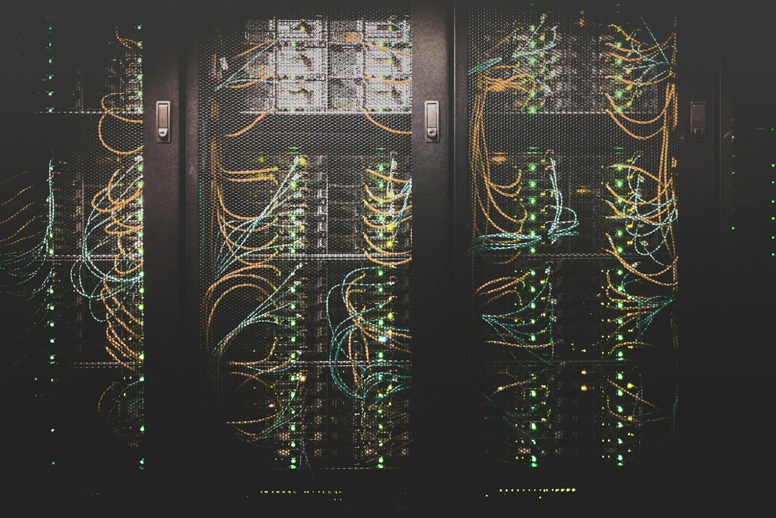 Rows of network cables plugged into server equipment